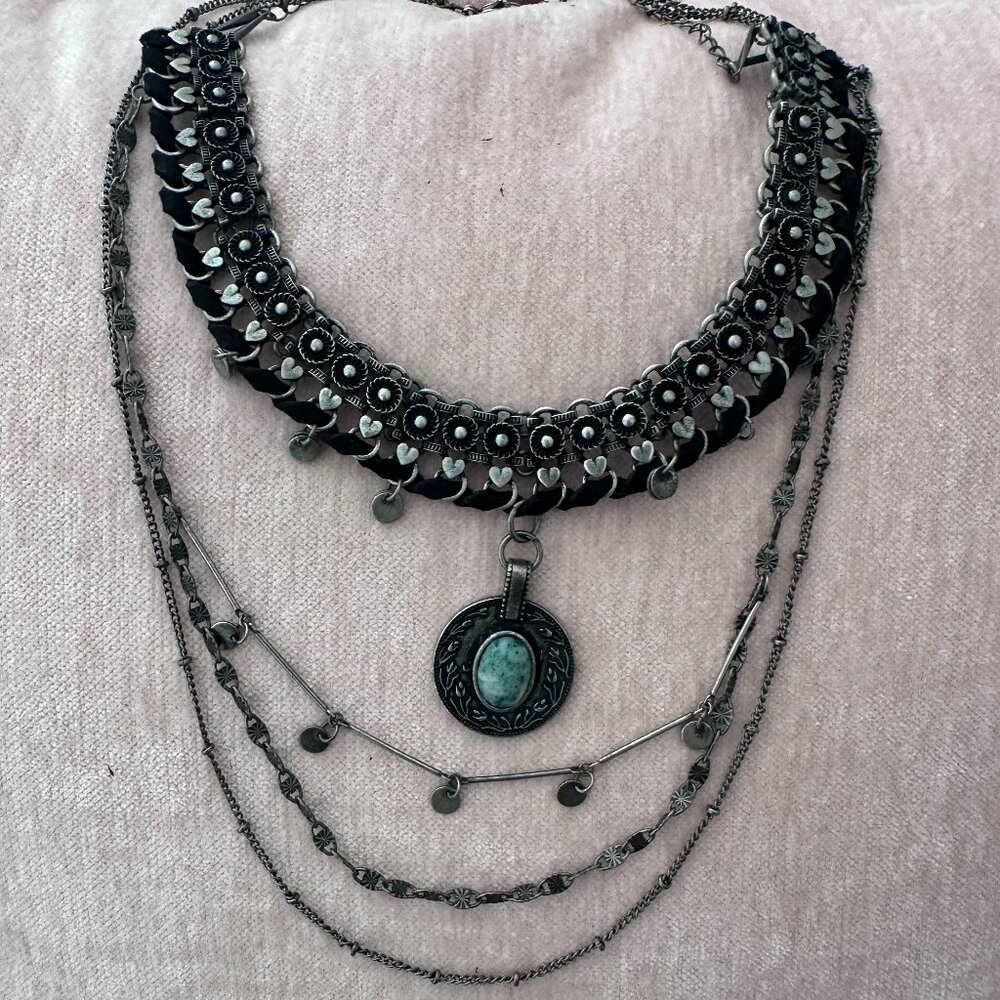 Free People Dallas Necklace | Black & Turquoise Choker